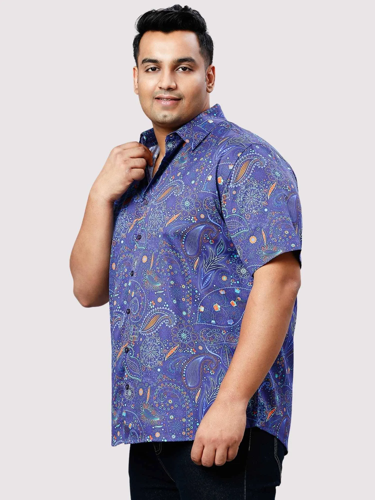 Marble Purple Digital Printed Half Sleeve Shirt Men's Plus Size