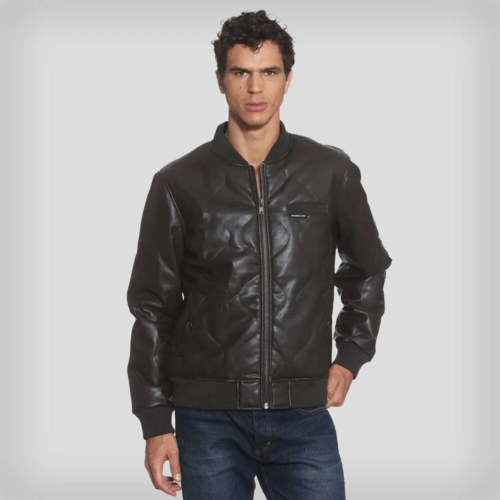 Members Only Men's Faux Leather Oval Quilted Bomber Jacket