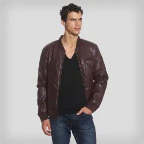 Members Only Men's Faux Leather Oval Quilted Bomber Jacket