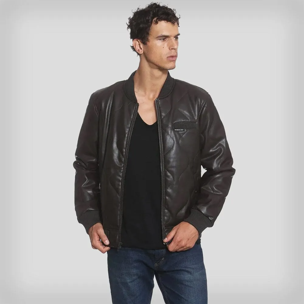 Members Only Men's Faux Leather Oval Quilted Bomber Jacket