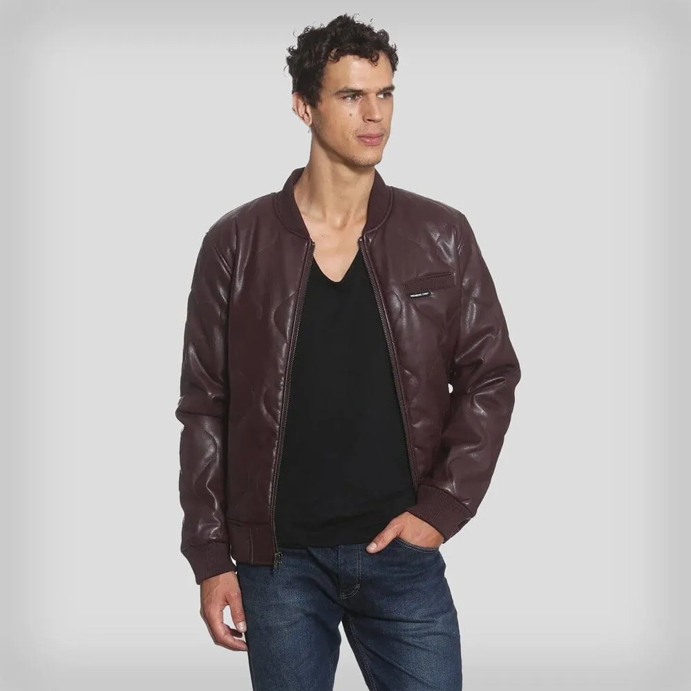 Members Only Men's Faux Leather Oval Quilted Bomber Jacket