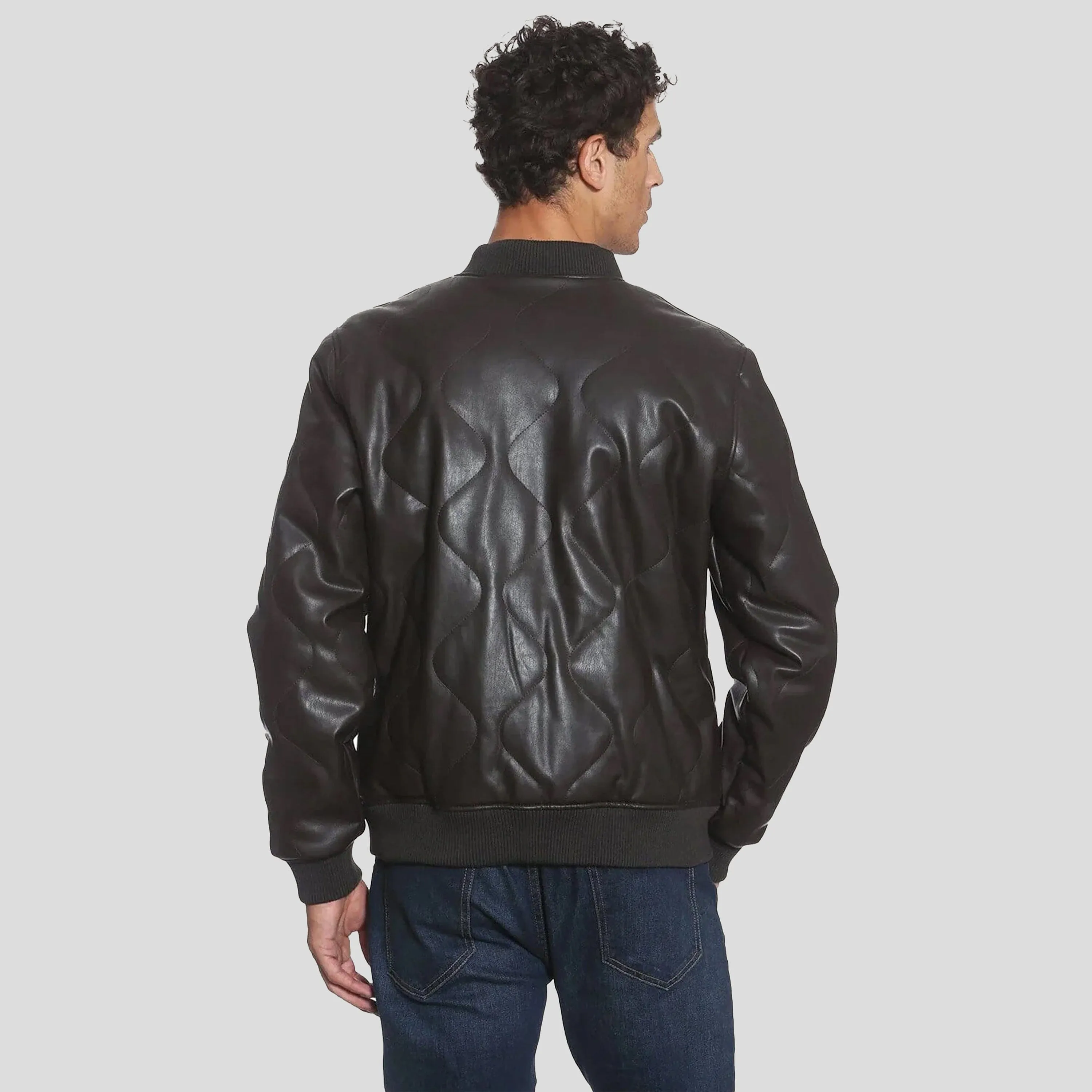 Members Only Men's Faux Leather Oval Quilted Bomber Jacket