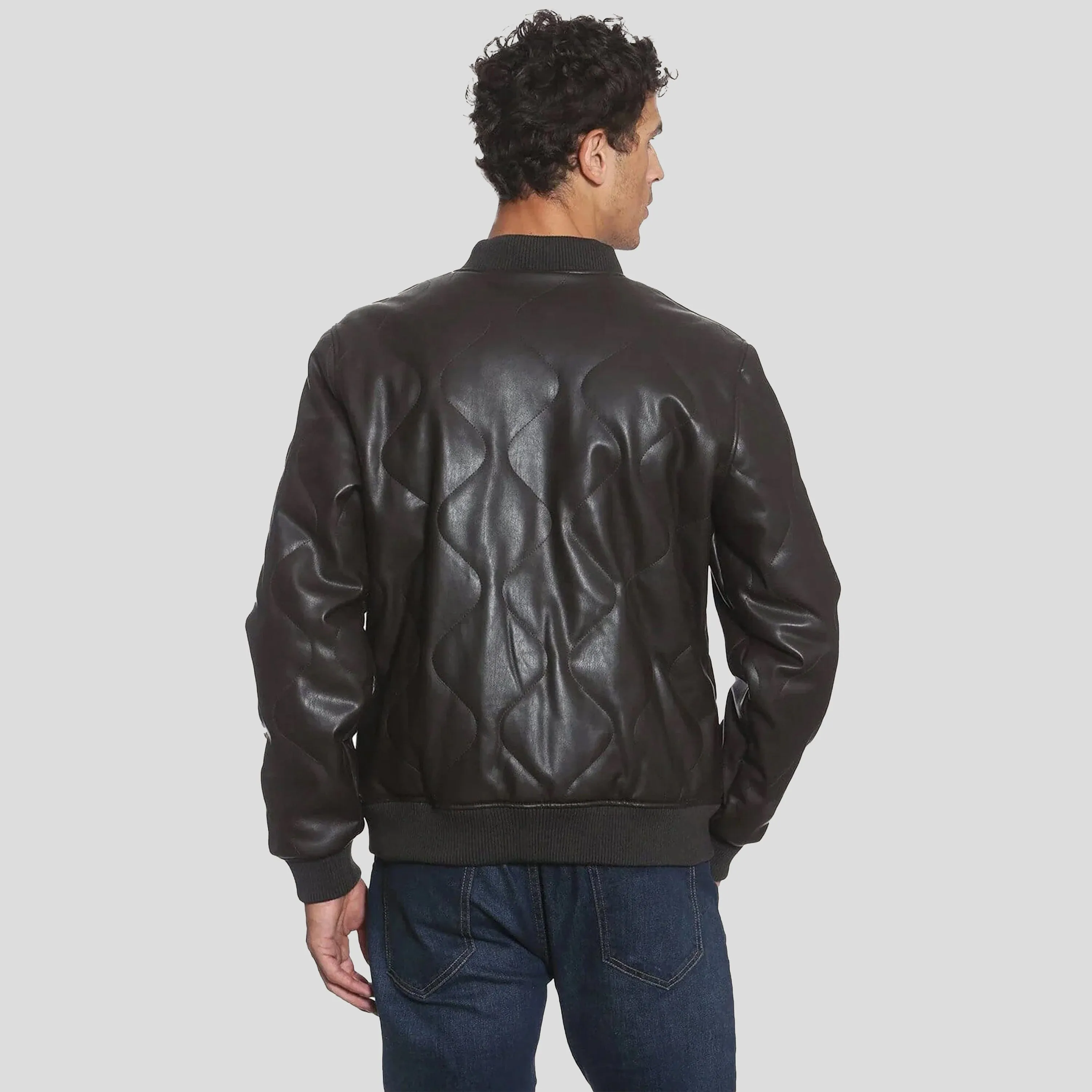 Members Only Men's Faux Leather Oval Quilted Bomber Jacket