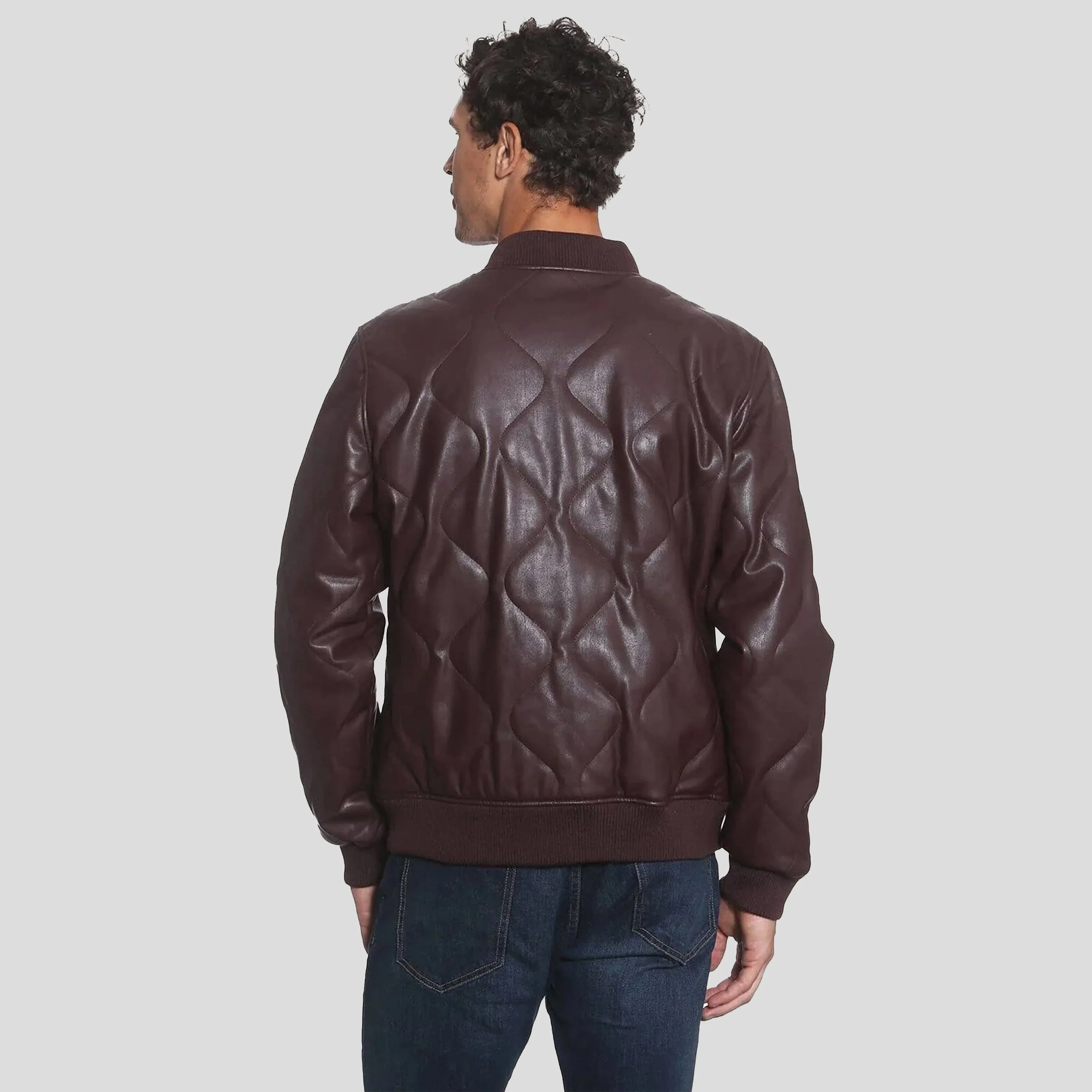 Members Only Men's Faux Leather Oval Quilted Bomber Jacket