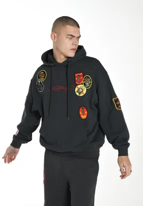 Mens Tiger-Tatt-Patch Graphic Hoodie - Black