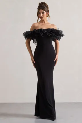 Meryl | Black Strapless Maxi Dress With Organza Trim