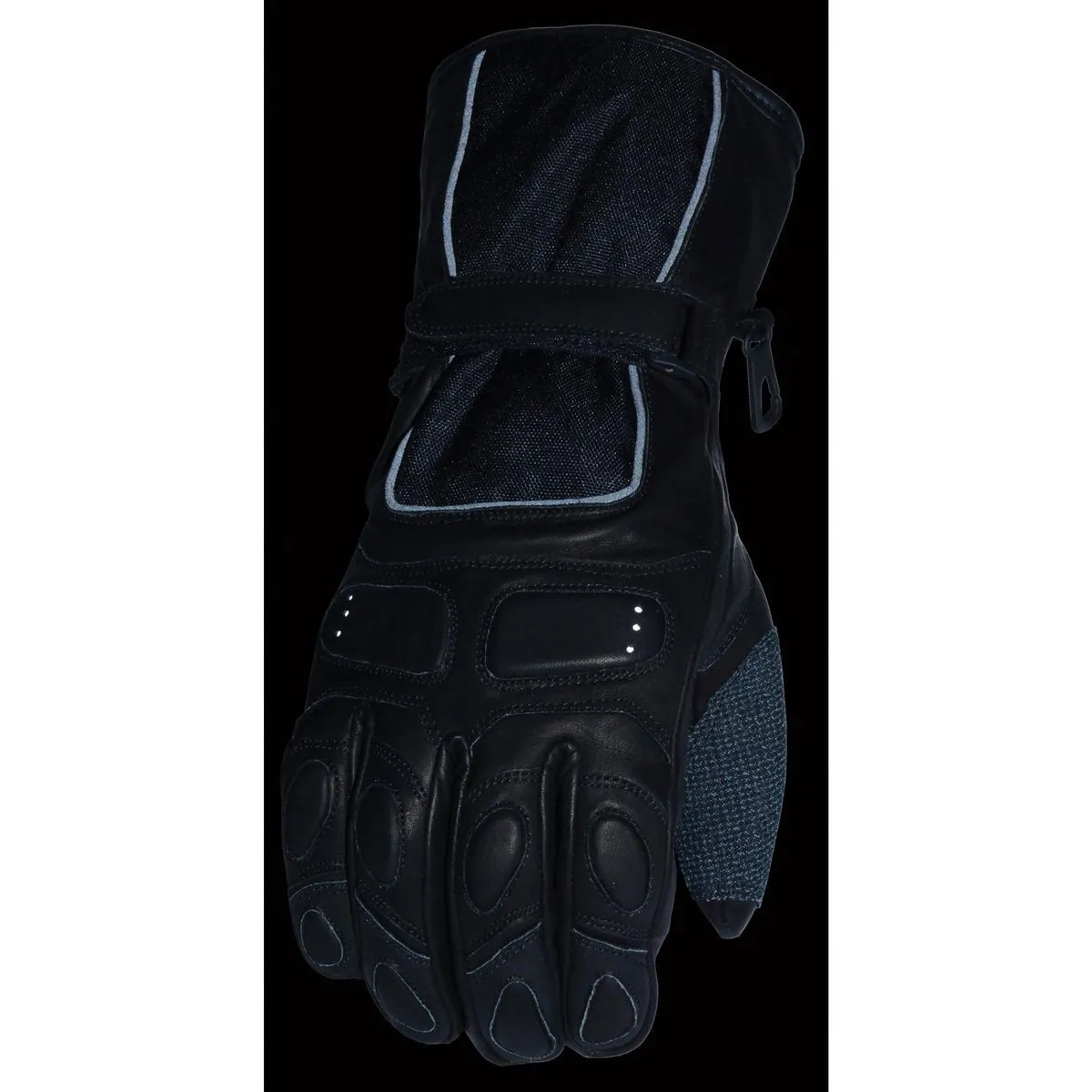 Milwaukee Leather SH814 Men's Black Leather Waterproof Gauntlet Motorcycle Gloves w/ Textile and Leather