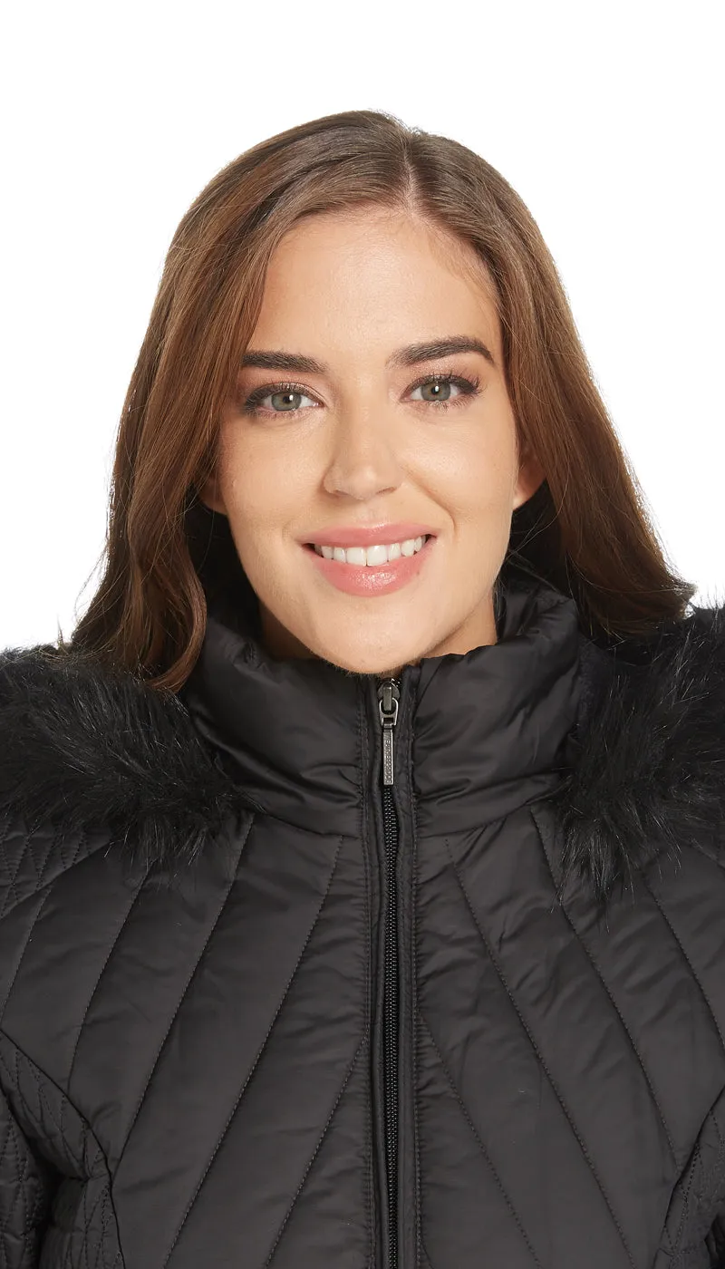 MIXED QUILTED 3/4 PUFFER COAT