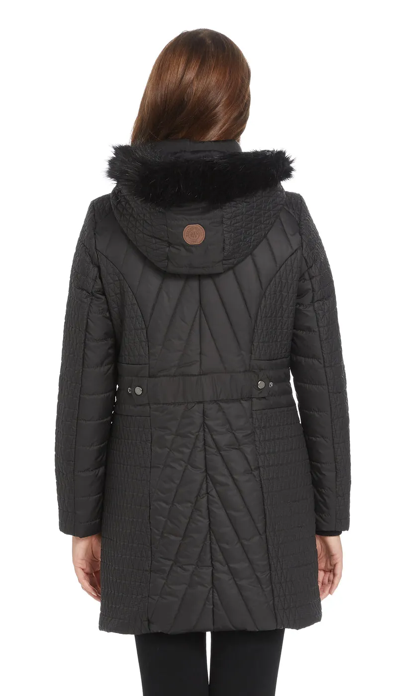 MIXED QUILTED 3/4 PUFFER COAT