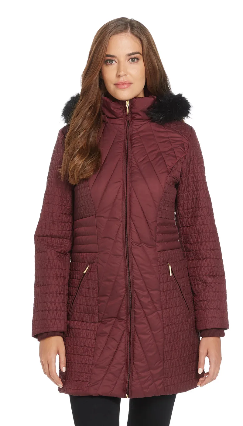 MIXED QUILTED 3/4 PUFFER COAT