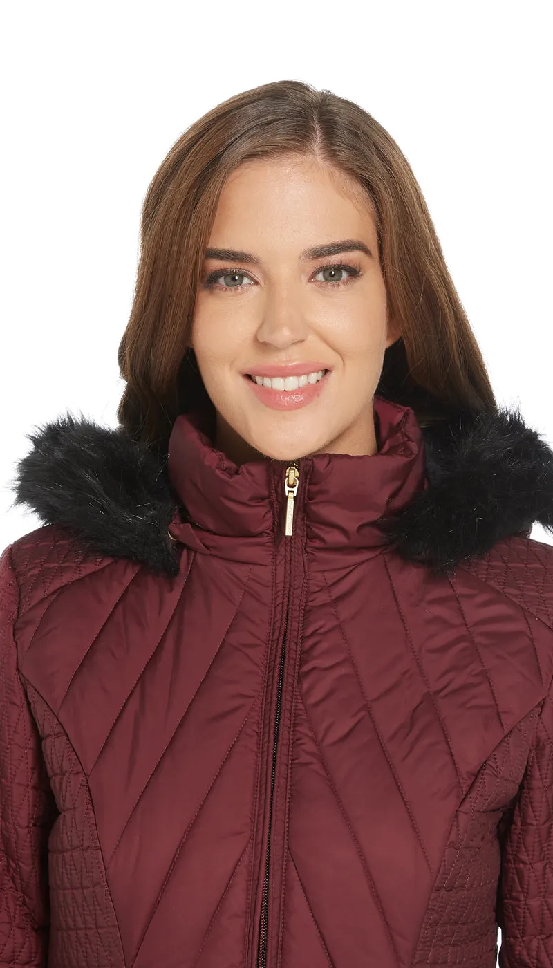 MIXED QUILTED 3/4 PUFFER COAT