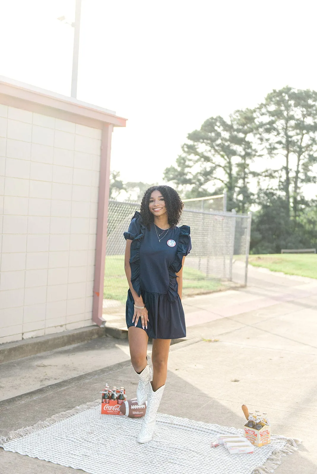 Navy Ruffle Drop Waist Mini Dress