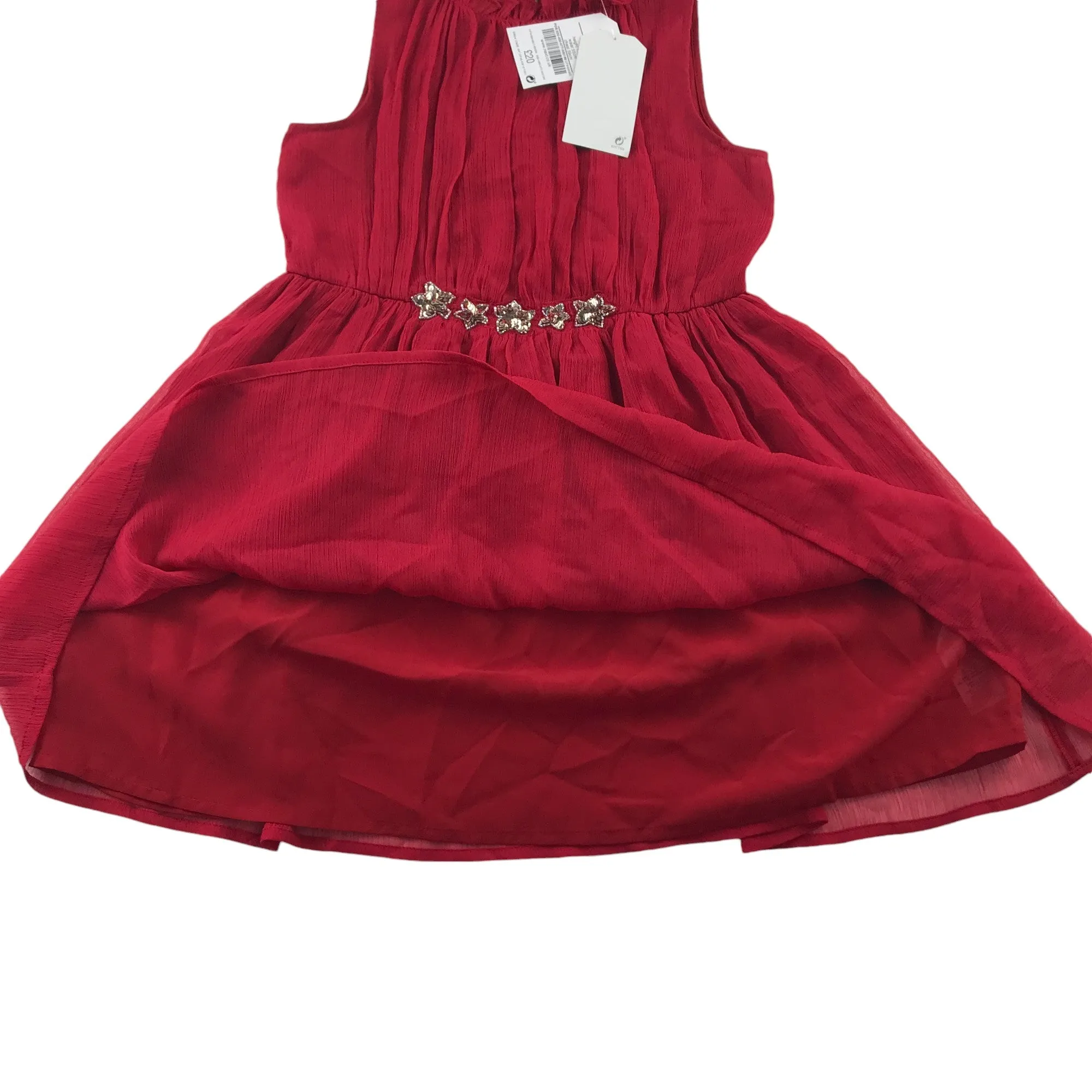 Next dress 4-5 years red chiffon layered sleeveless with sequin stars