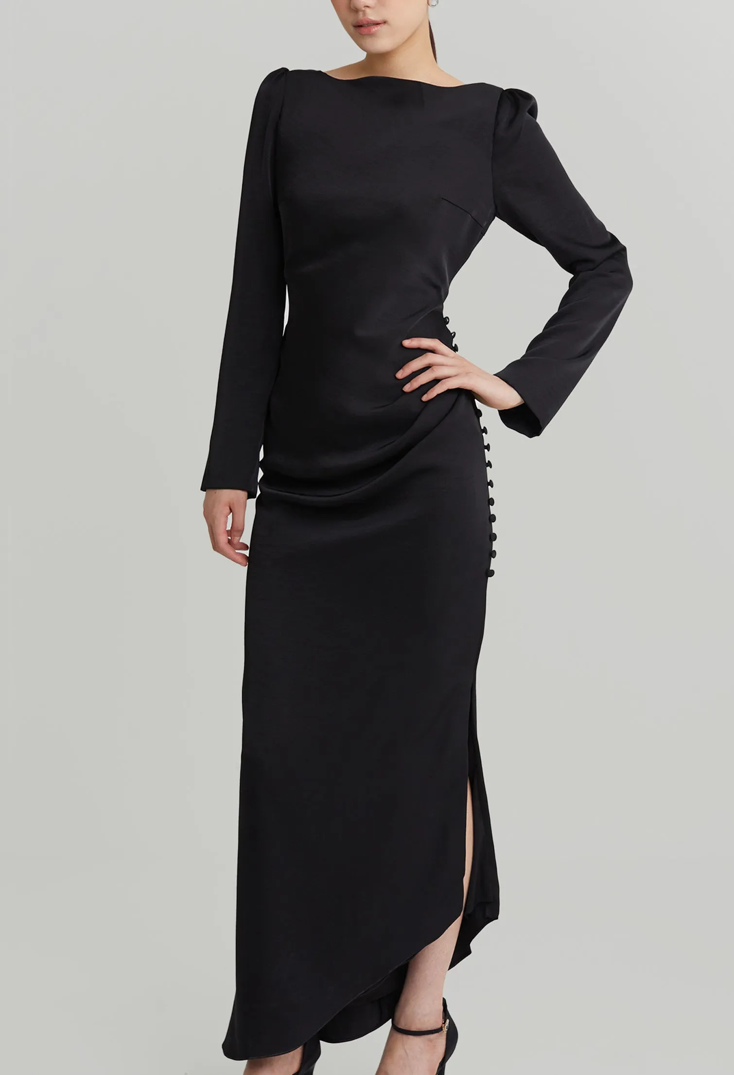 nichii X NURITA HARITH Opulent Slit Faux Button Maxi Dress