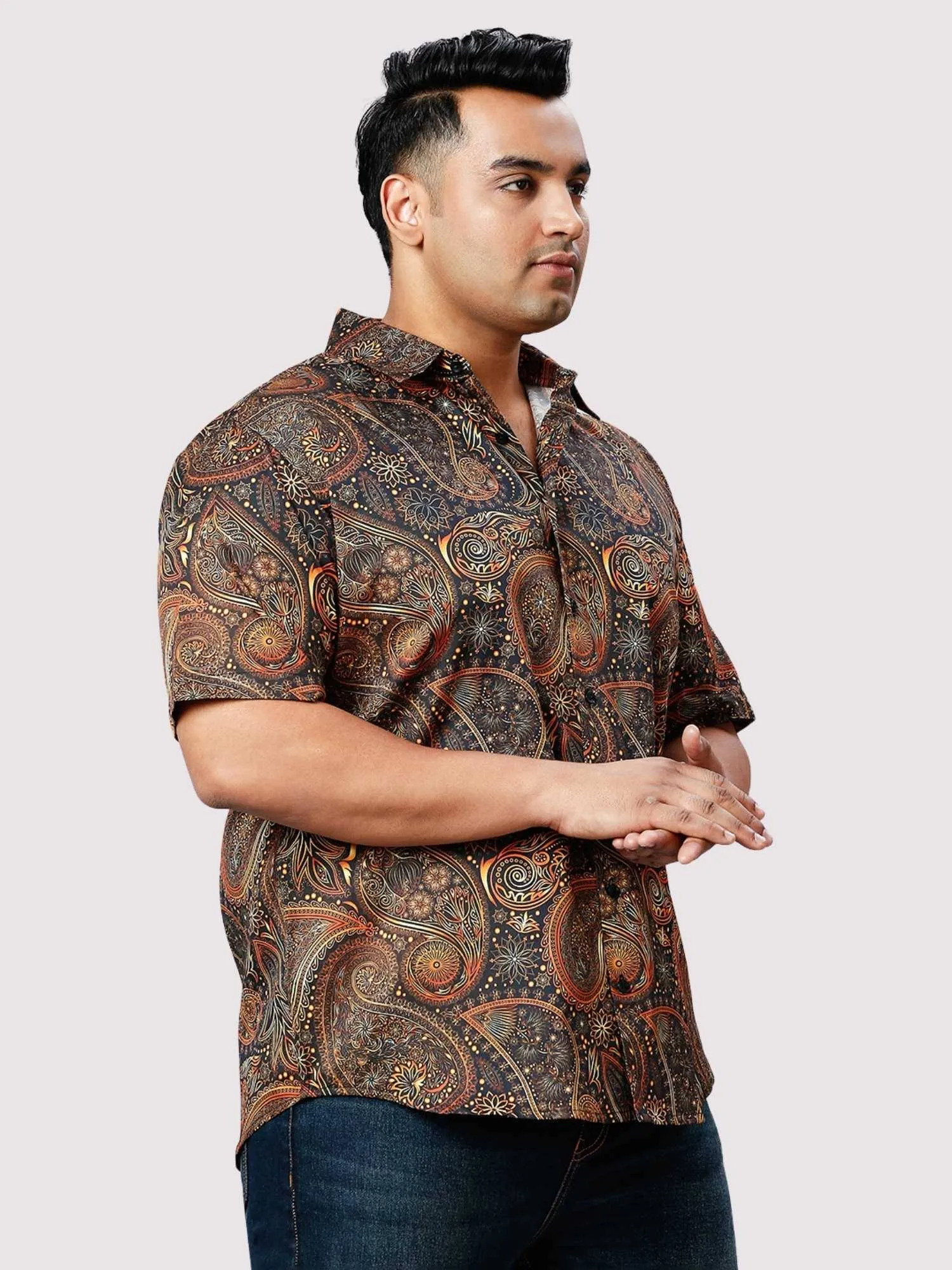 Old Copper Digital Printed Half Sleeve Shirt Men's Plus Size