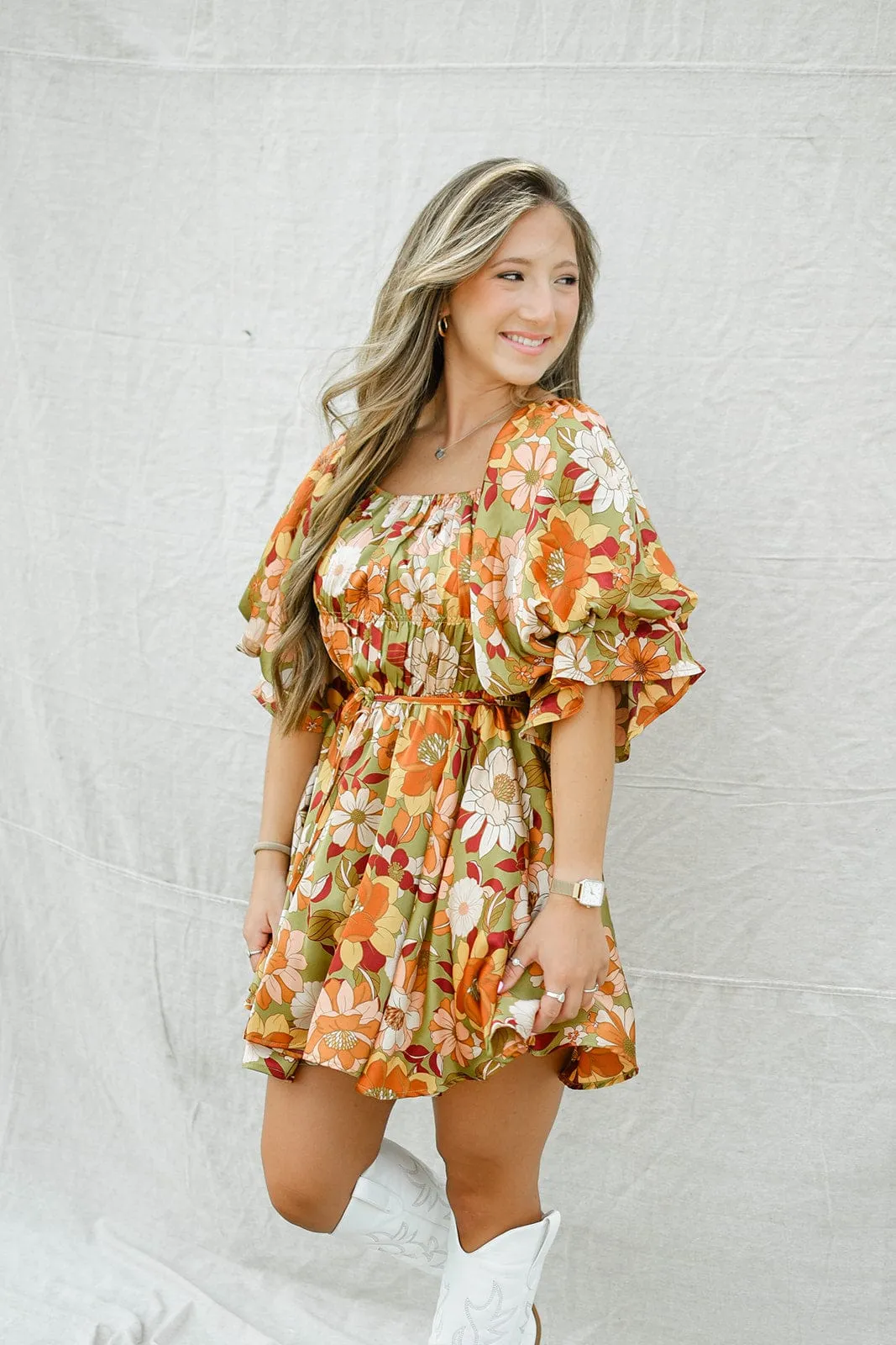 Olive Floral Babydoll Dress