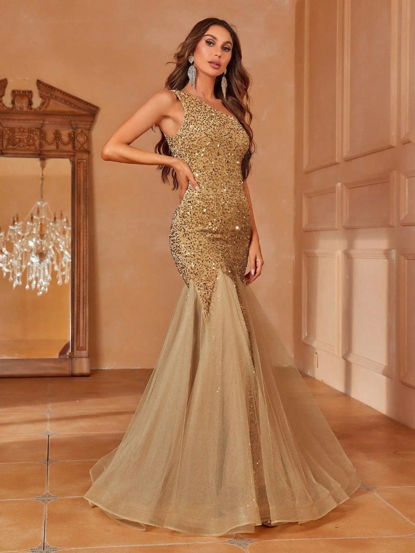 One Shoulder Sequin Mermaid Dress