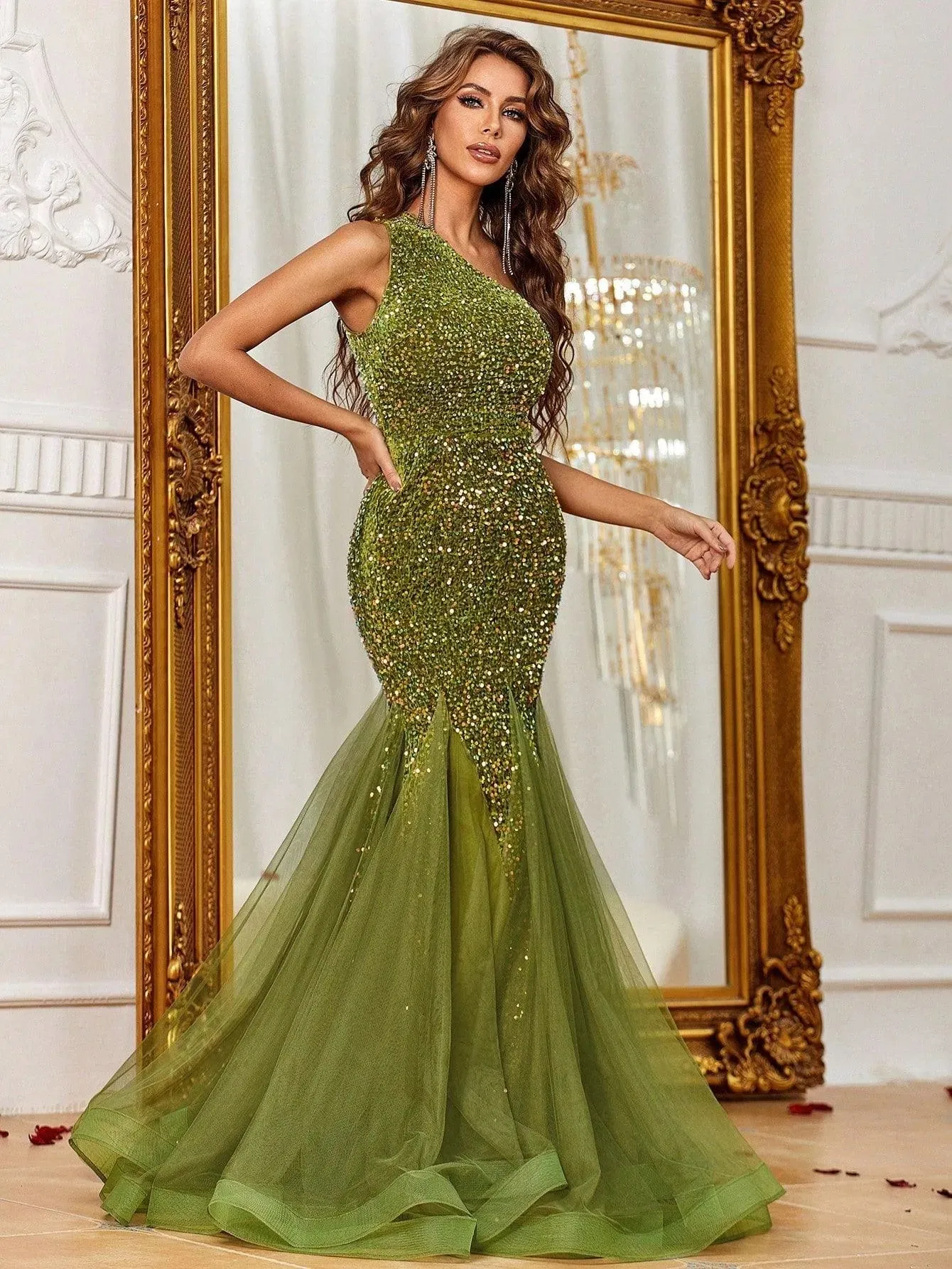 One Shoulder Sequin Mermaid Dress