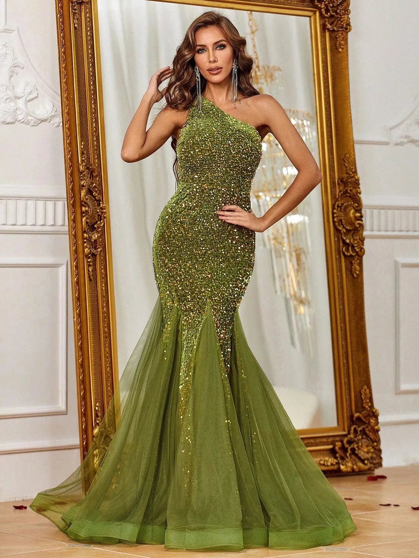 One Shoulder Sequin Mermaid Dress