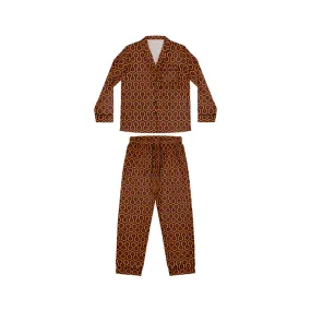 Pajama Game in Hotel Hexagon Satin 2 Piece Button Up PJ Set | Pinup Couture Relaxed