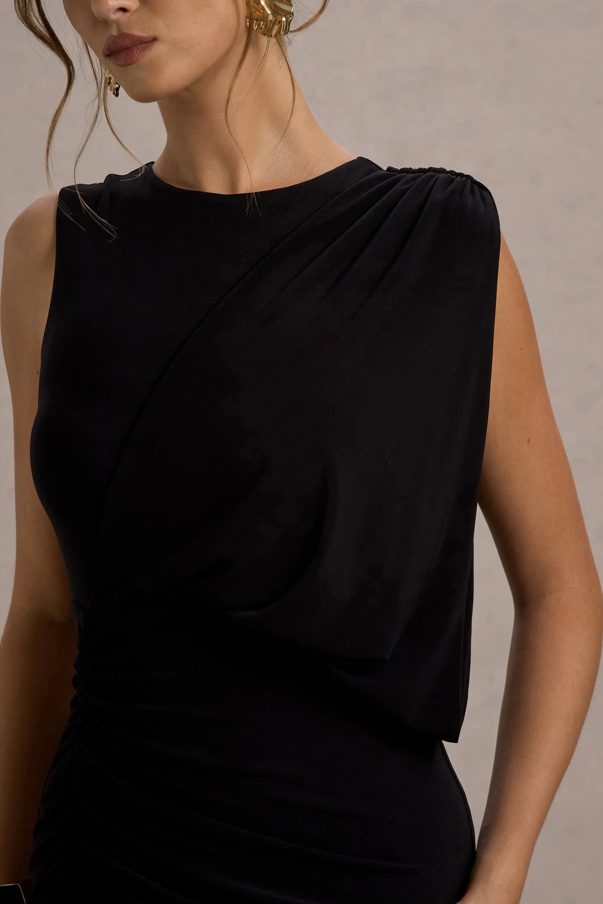 Paphos | Black Draped Sleeveless Maxi Dress