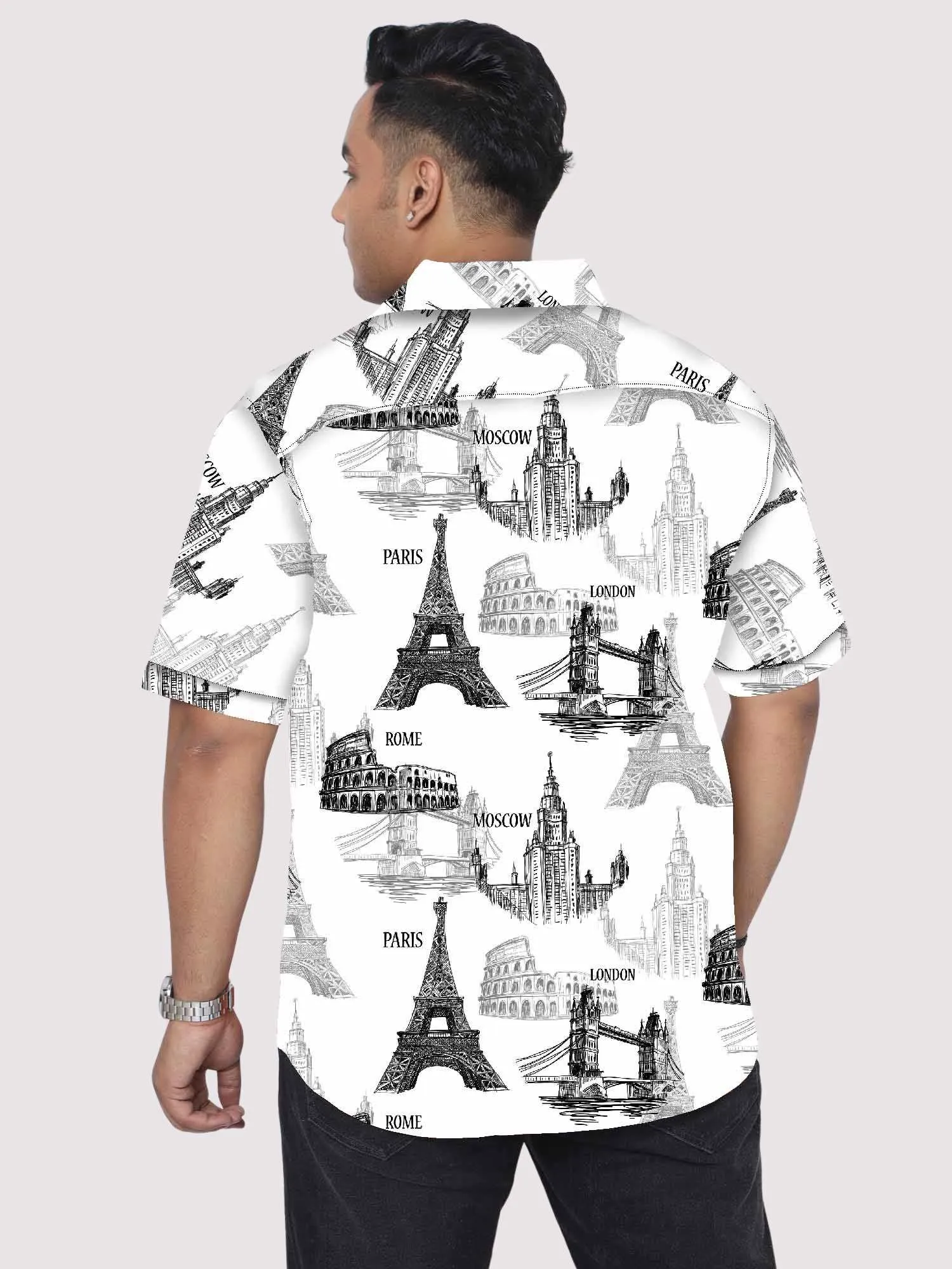 Parris Tower Digital Printed Half Sleeve Shirt Men's Plus Size