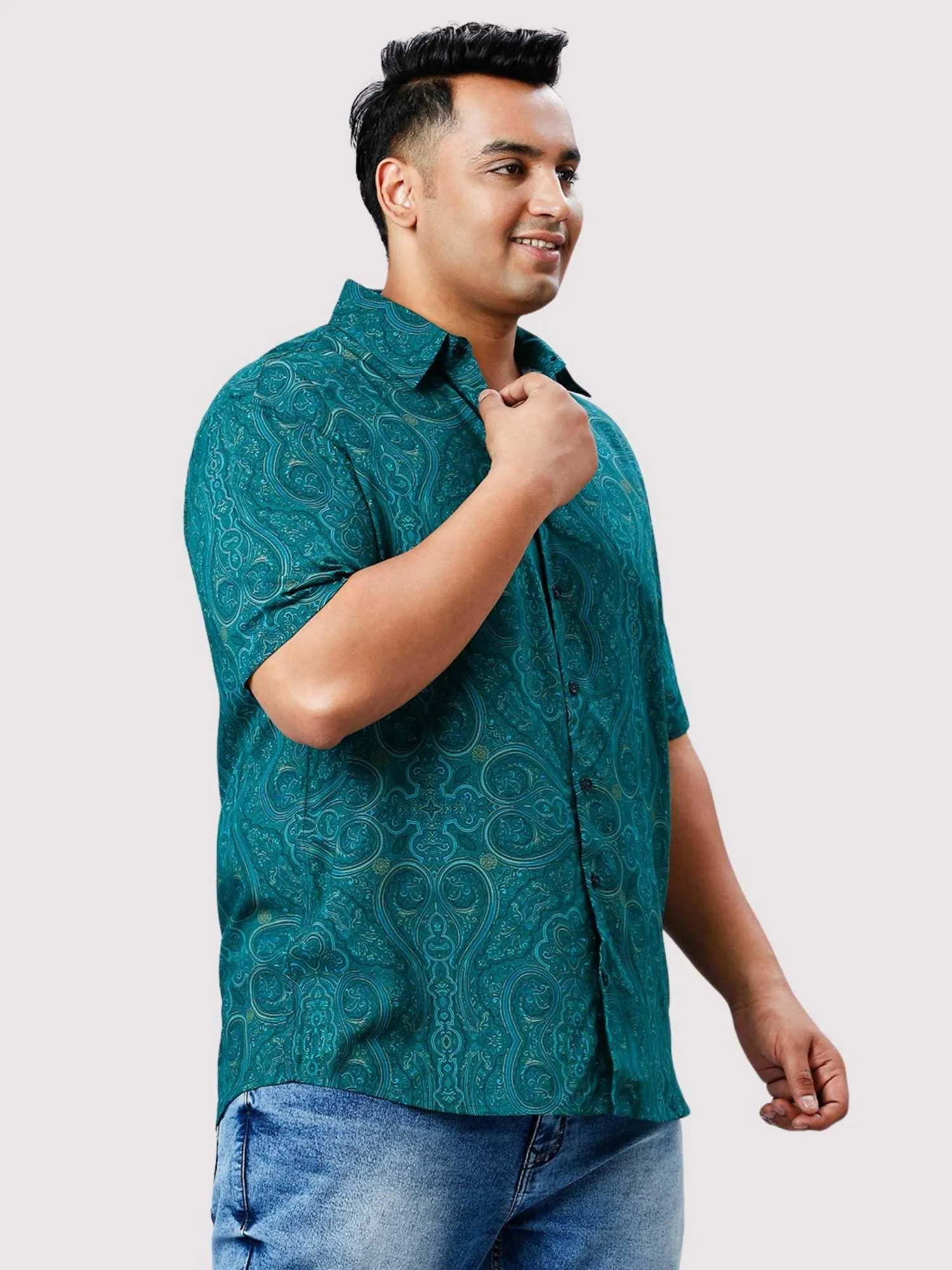 Persian Green Digital Printed Half Sleeve Shirt Men's Plus Size