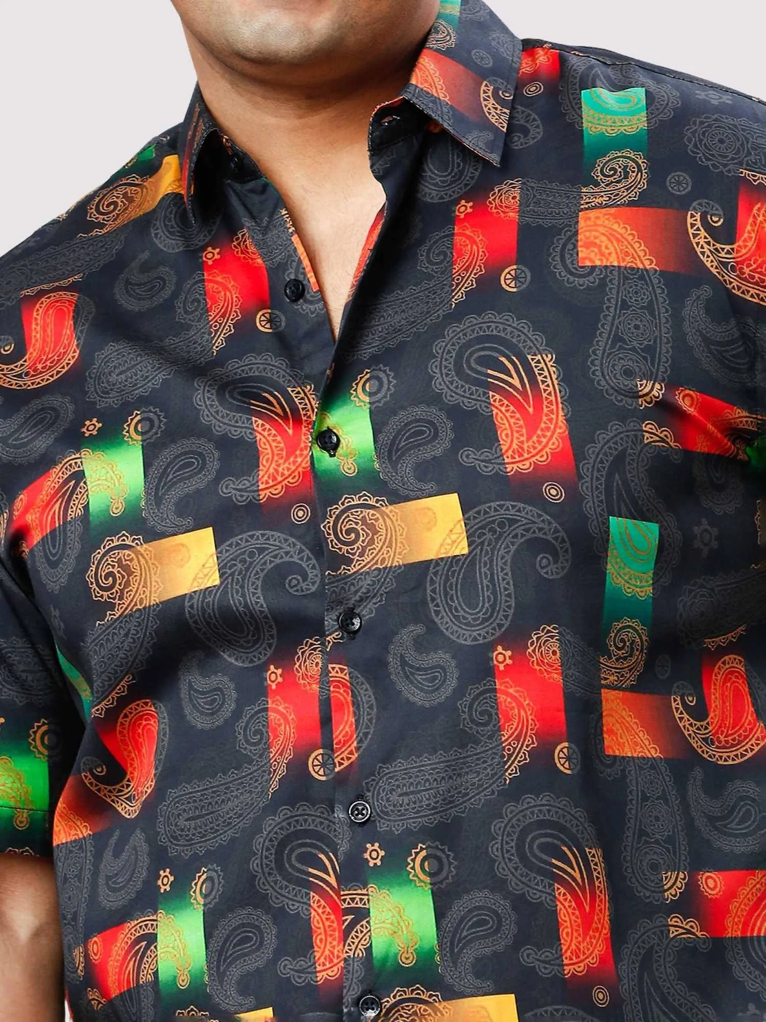 Persian Shadow Digital Printed Half Sleeve Shirt Men's Plus Size