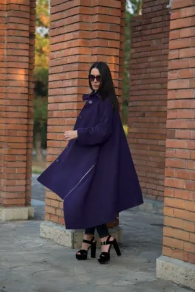 Purple Wool Women Coat FEDERICA