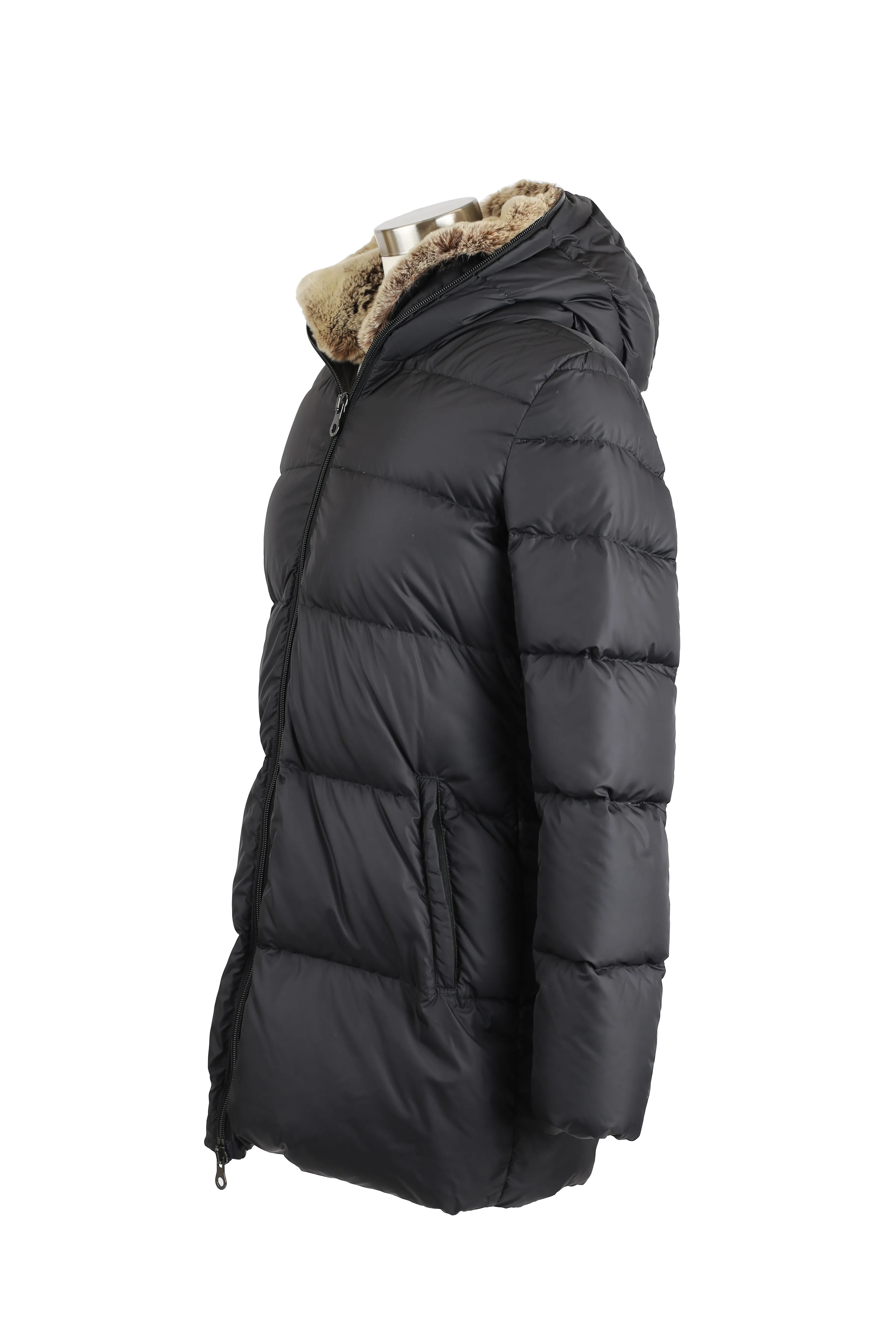 Quilted Down Puffer Coat W/ Fur Hood