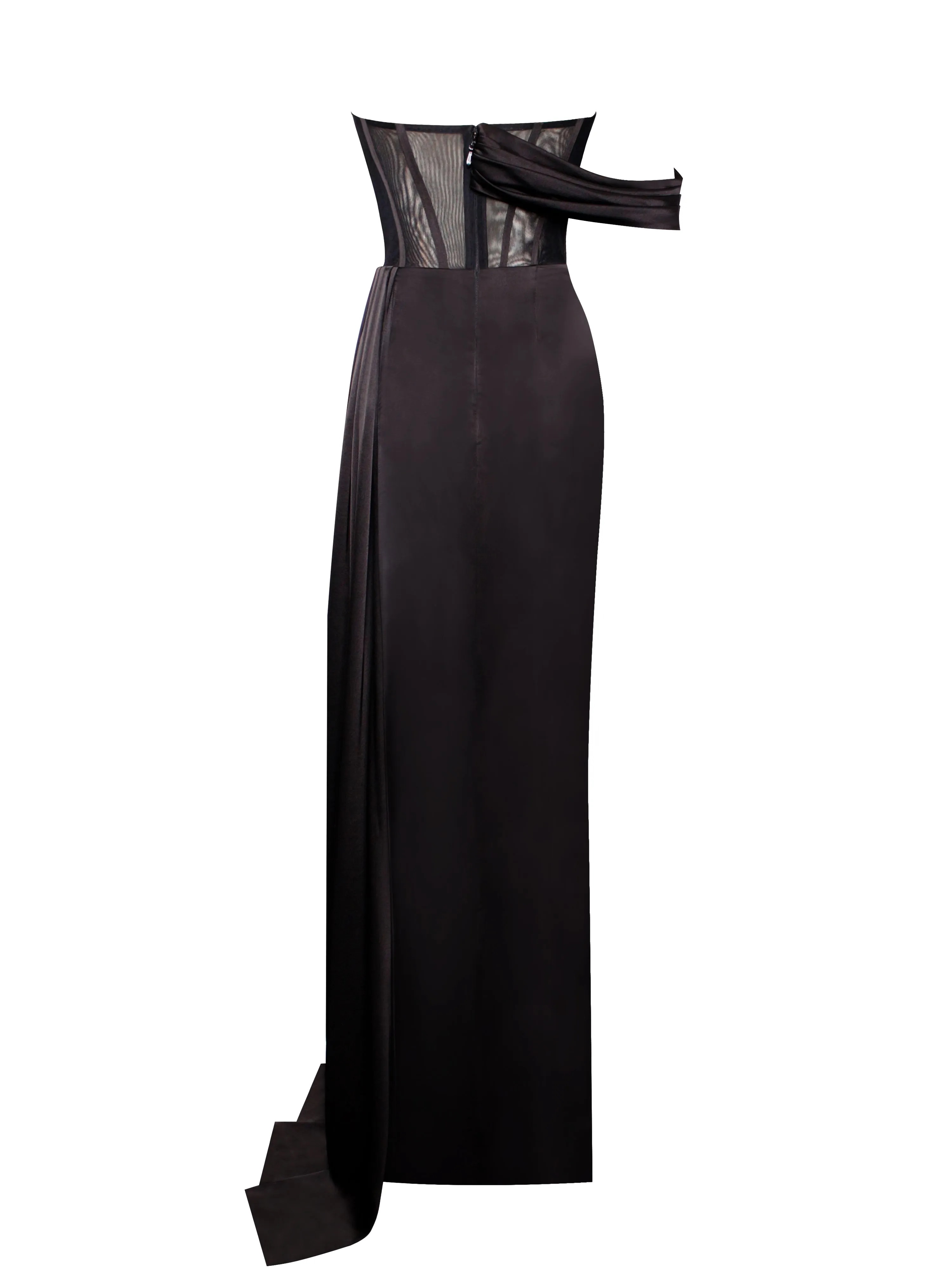 Rebeca Black Satin High Slit Corset Gown