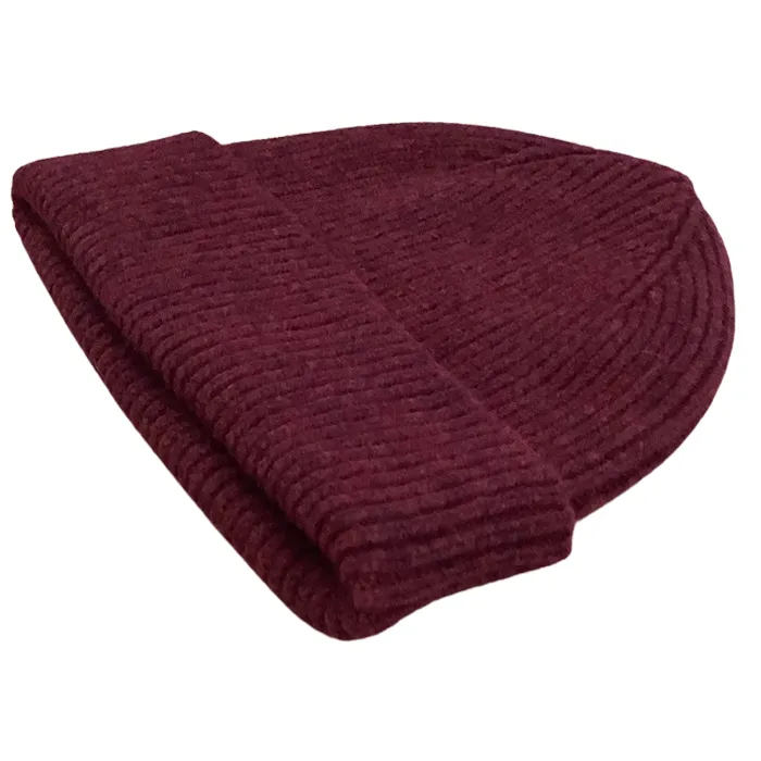 Red Velvet Wool Ribbed Beanie Hat