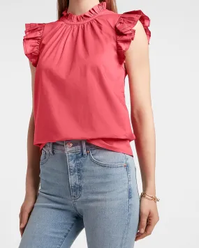 Ruffle Mock Neck Top in Rose Bloom