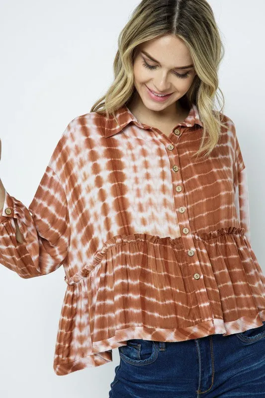 Rust Tie Dye Babydoll Top - Final Sale