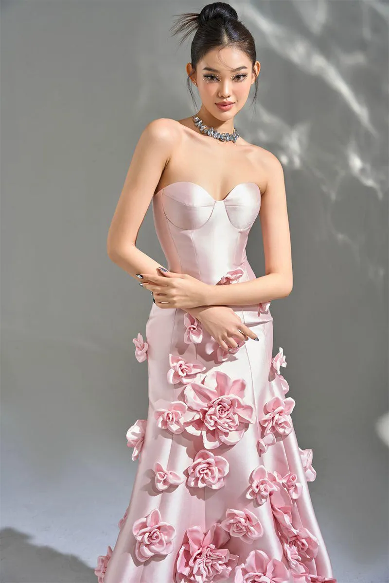 Samara 3D Floral Strapless Maxi Dress