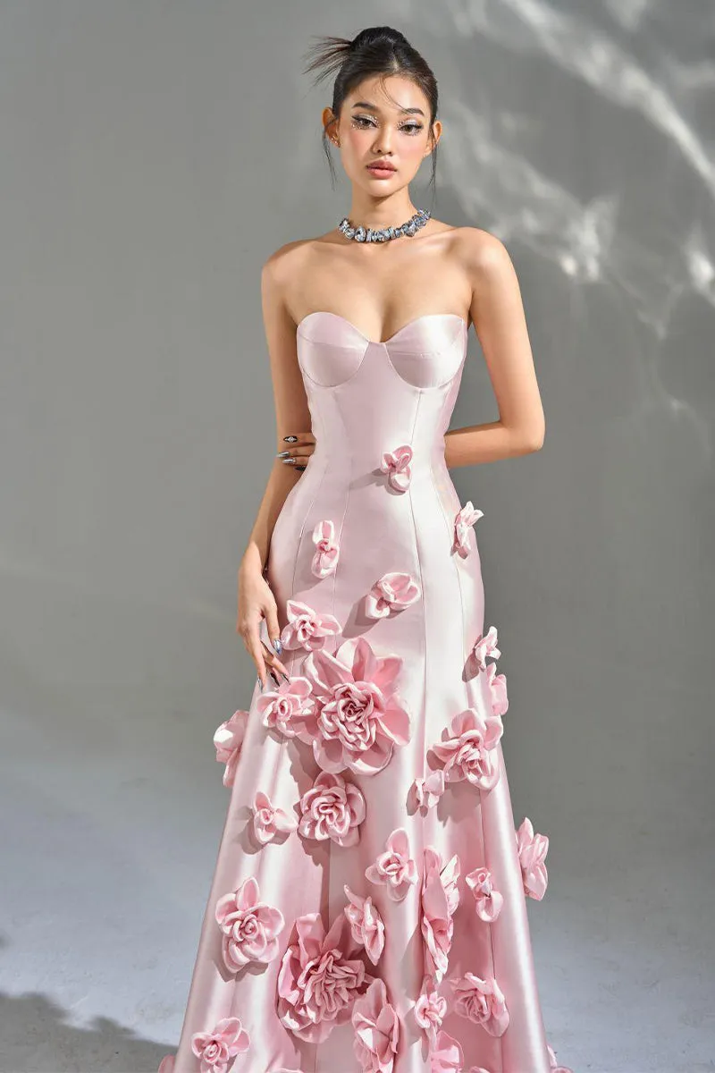 Samara 3D Floral Strapless Maxi Dress