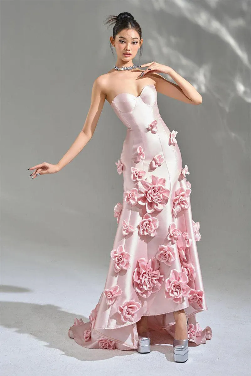 Samara 3D Floral Strapless Maxi Dress