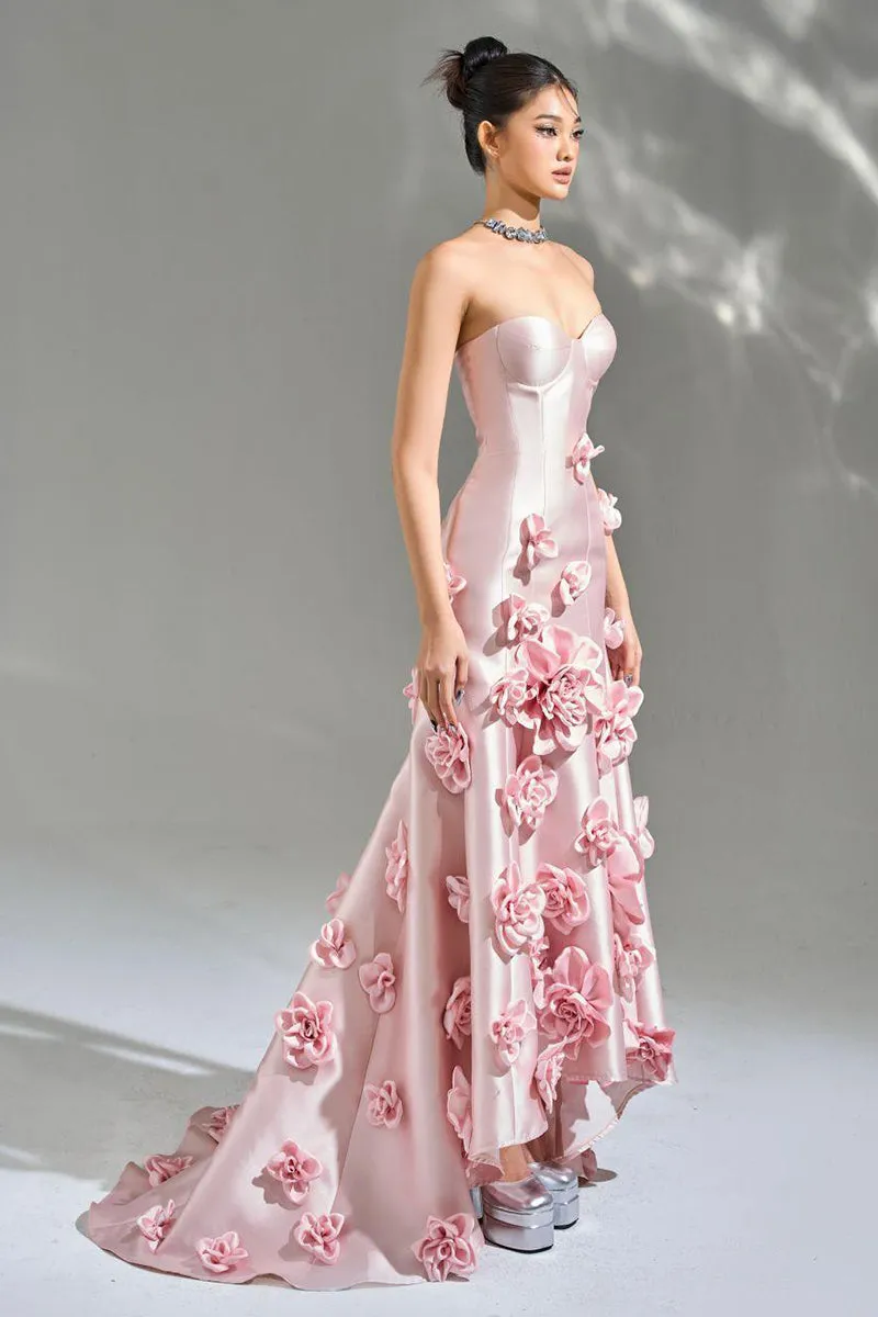 Samara 3D Floral Strapless Maxi Dress