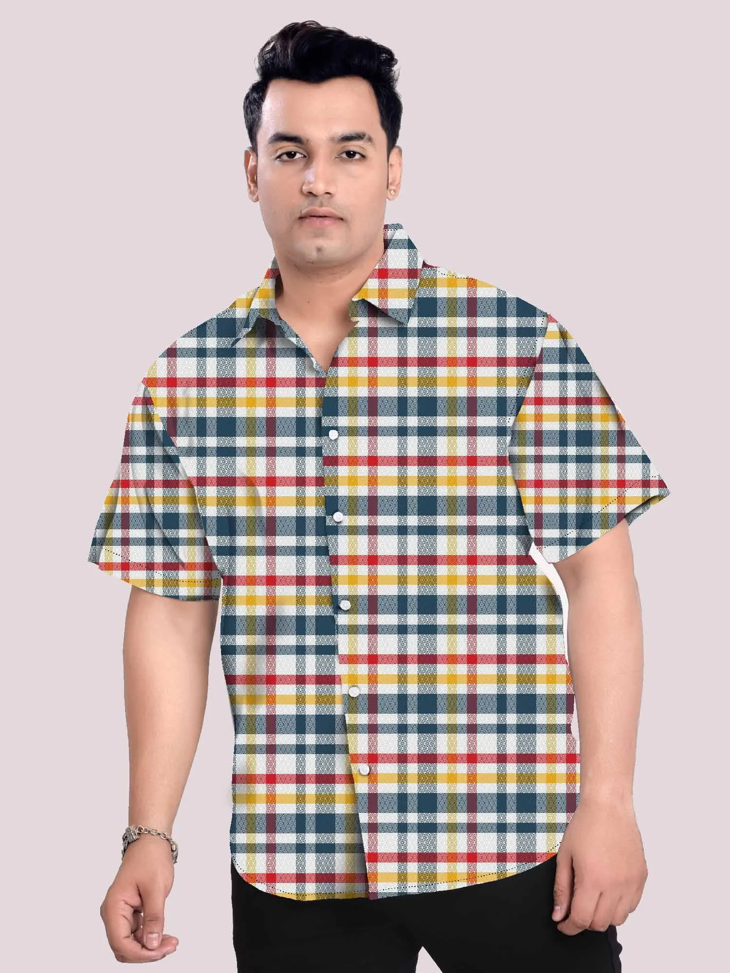 Scottish Checker Pattern Plus Size Half Shirt