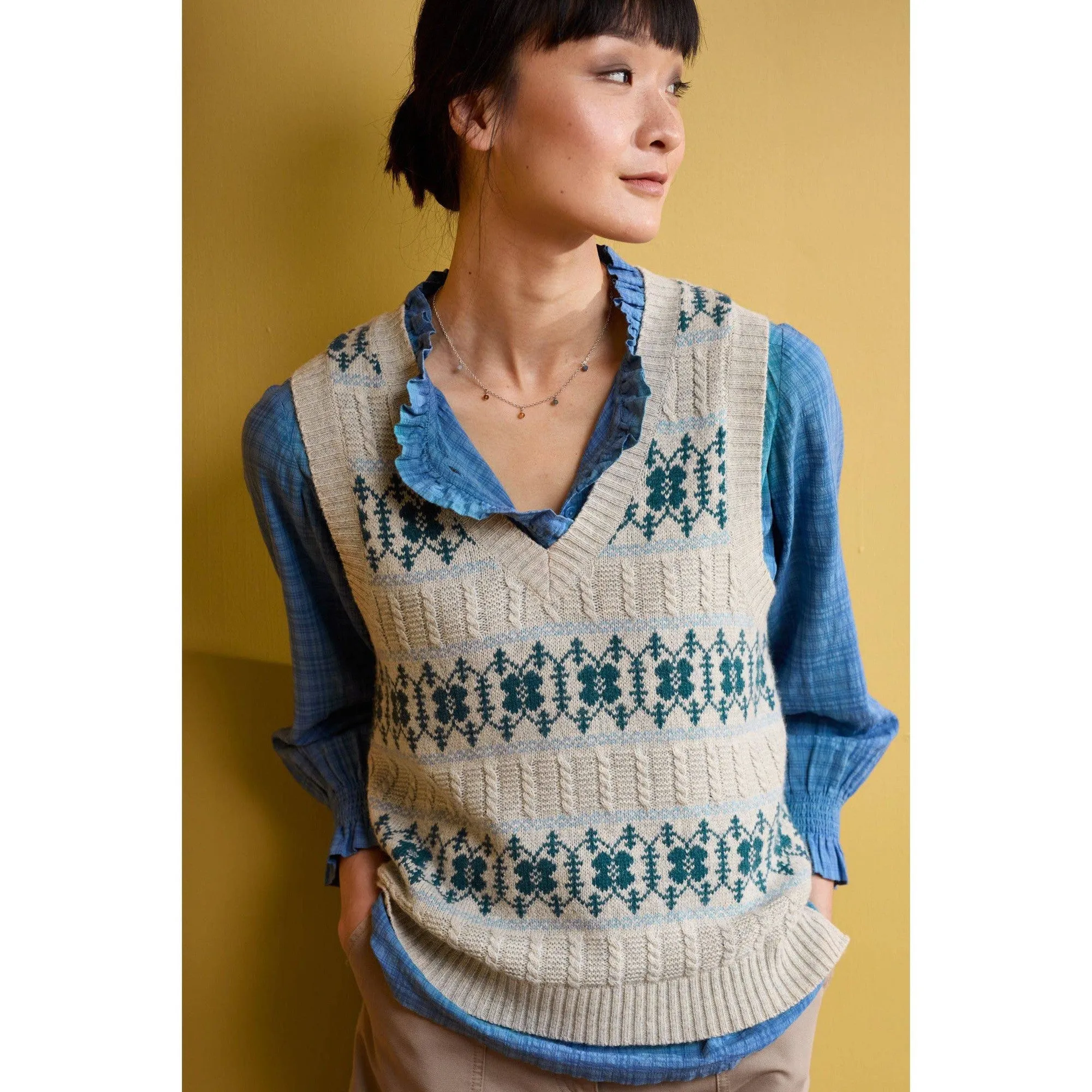 Seasalt Partridge Vest Porcelain Aran Cornflower