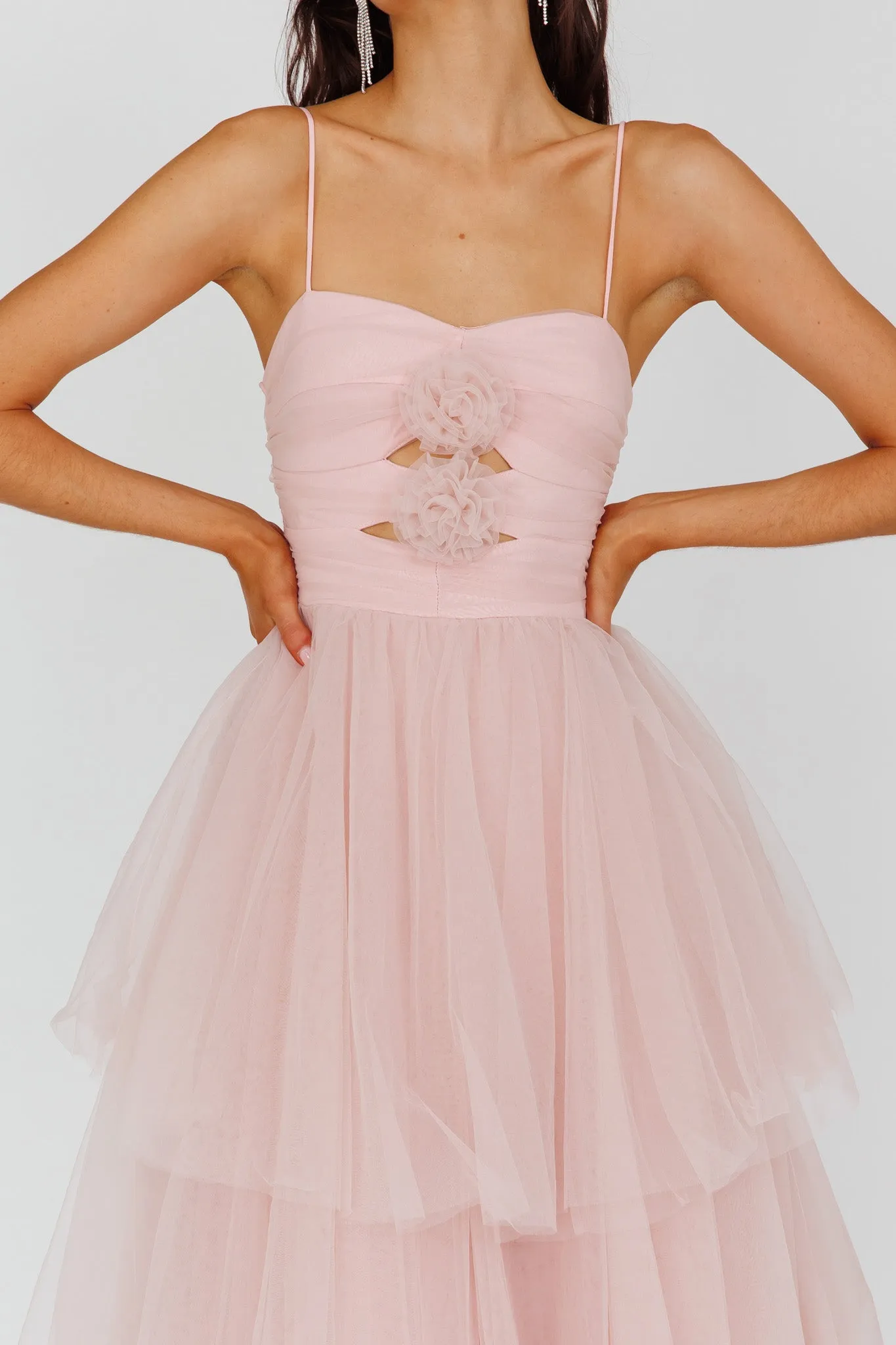 Seraphina Rose Bodice Tulle Midi Dress Blush