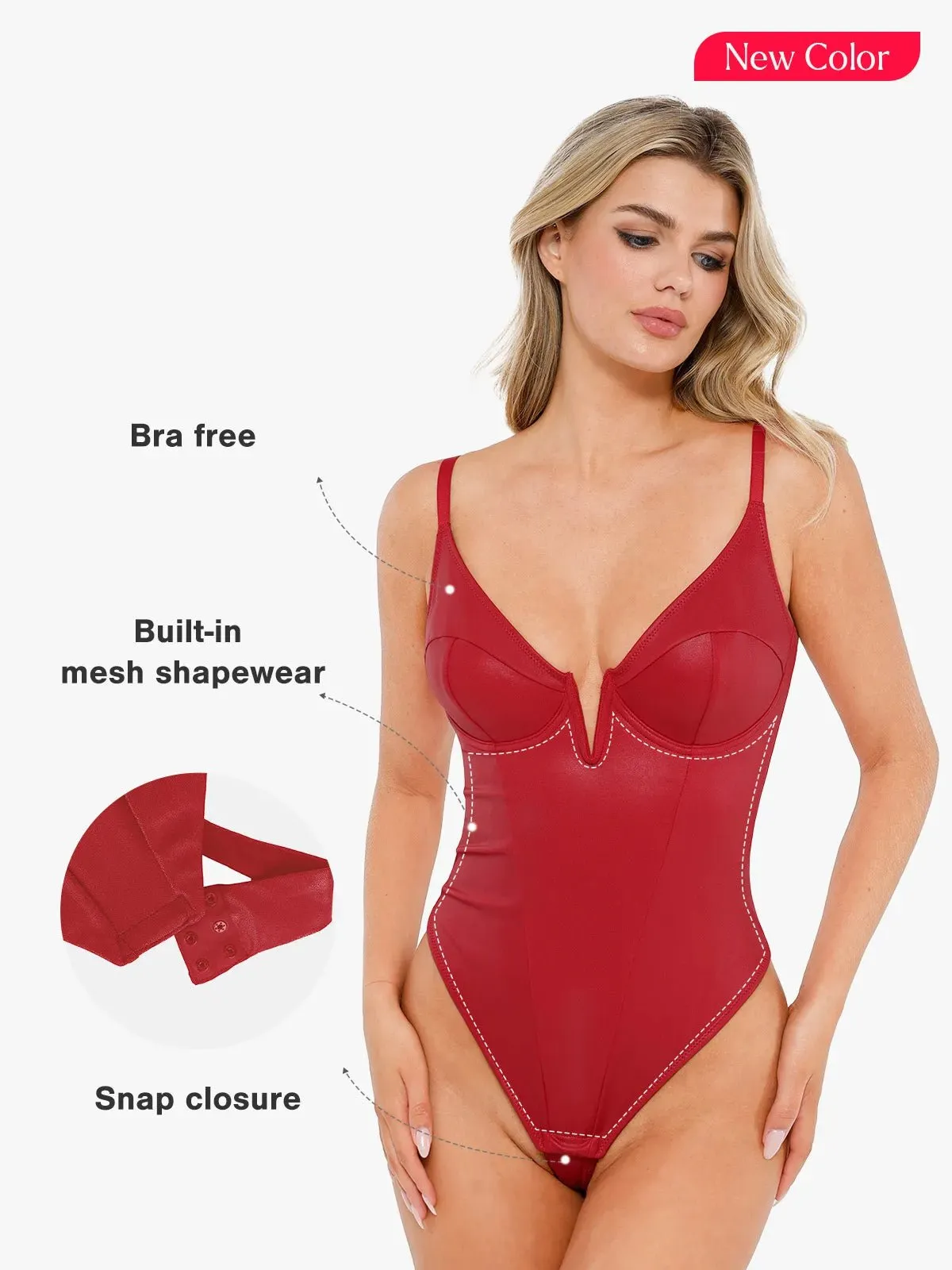 Shapewear Faux Leather Plunging V Sculpting Corset Bodysuit