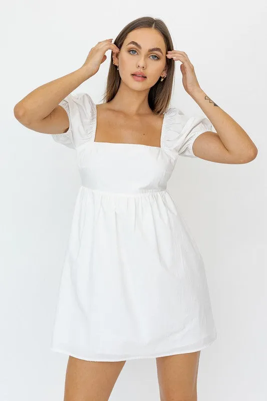 Short Sleeve Back Tie Detail Babydoll Dress  *Online Only*