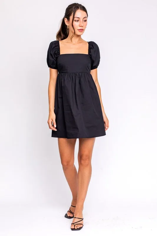 Short Sleeve Back Tie Detail Babydoll Dress  *Online Only*