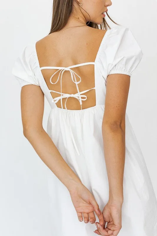 Short Sleeve Back Tie Detail Babydoll Dress  *Online Only*