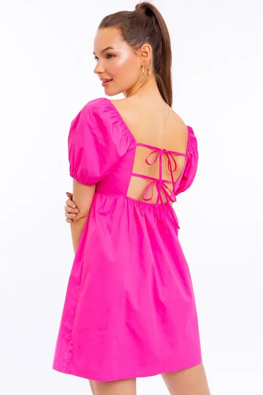 Short Sleeve Back Tie Detail Babydoll Dress  *Online Only*