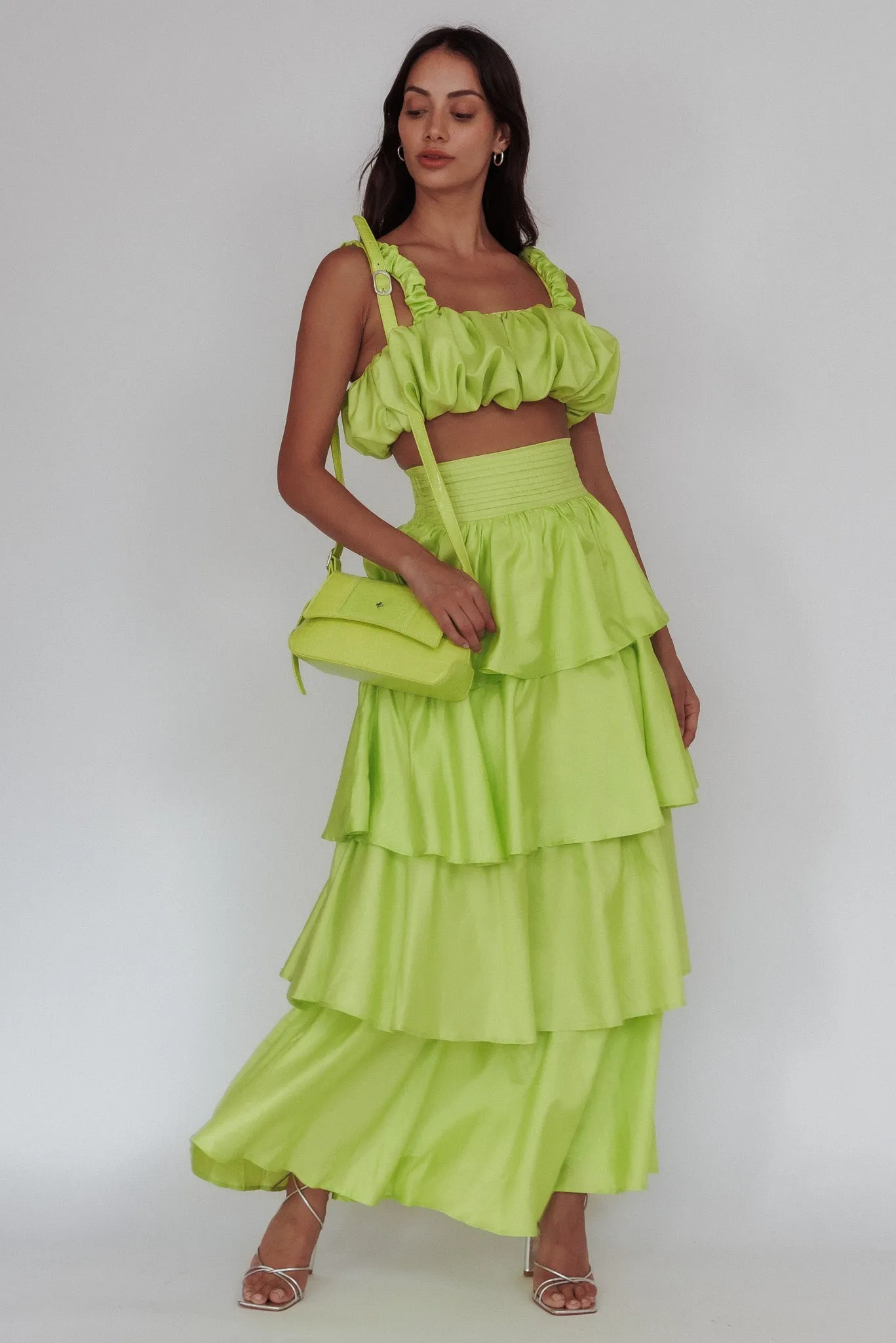 Sozo Layered Maxi Skirt Lime