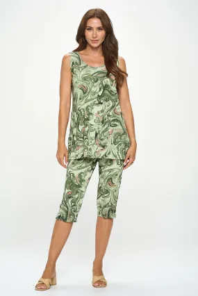 Stretchy Tank Capri Pant Set Print-9002BN-TRP1-W404