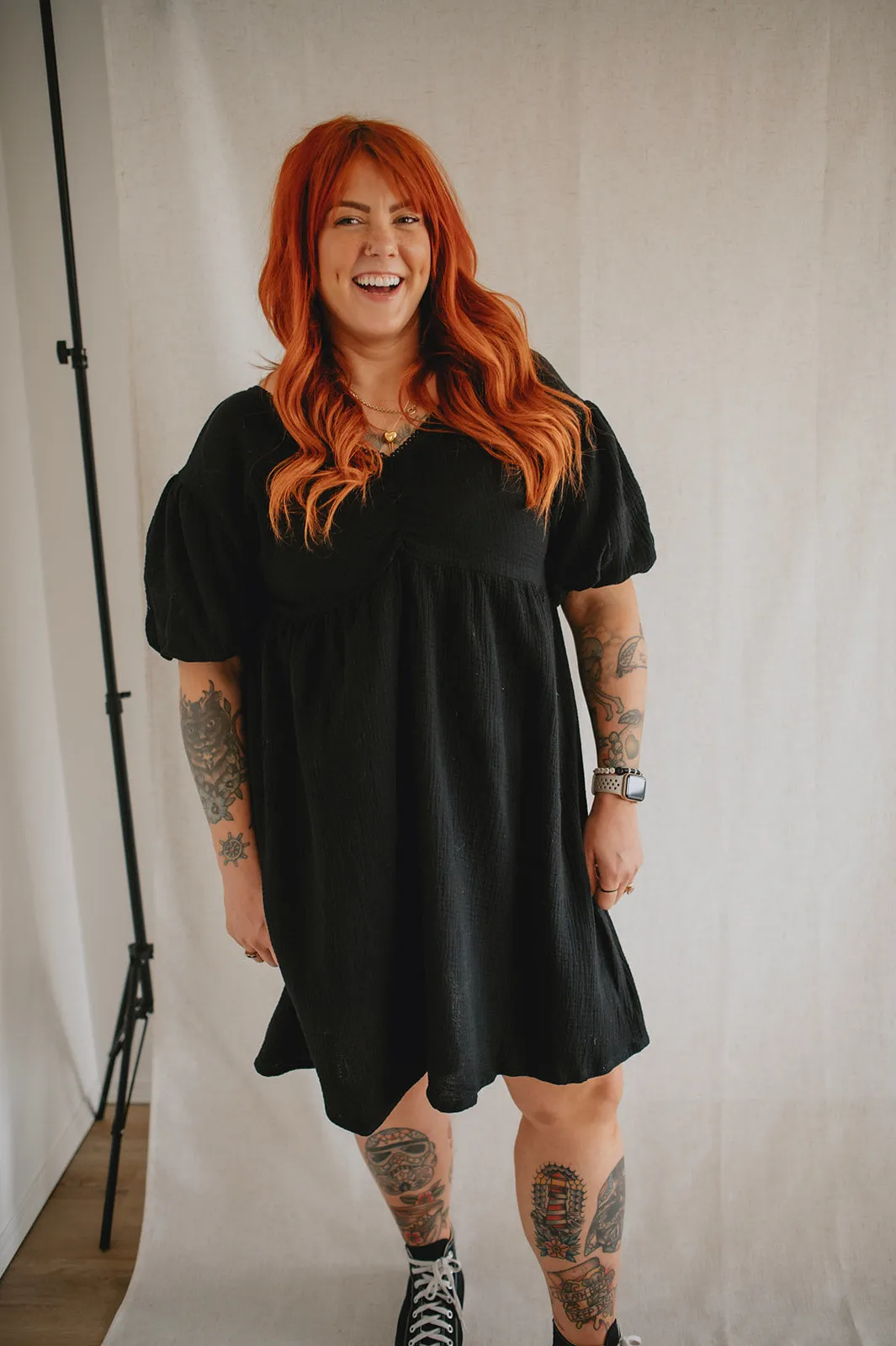 The Elodie Puff Sleeve Mini Dress by NLT - Black - PLUS