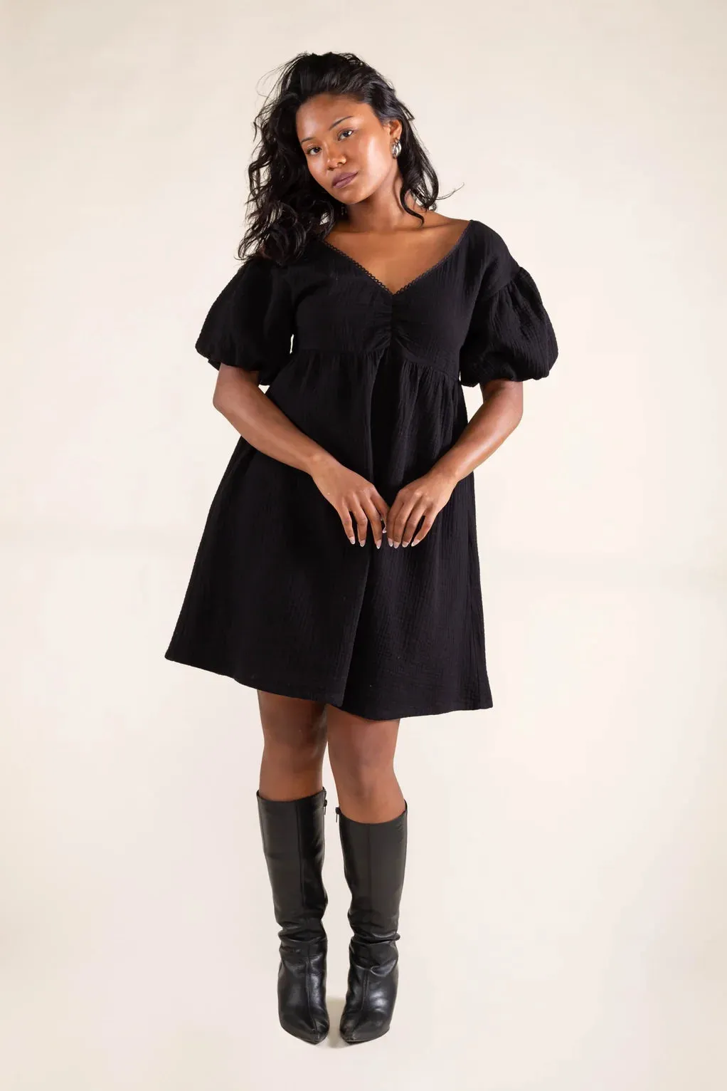 The Elodie Puff Sleeve Mini Dress by NLT - Black - PLUS